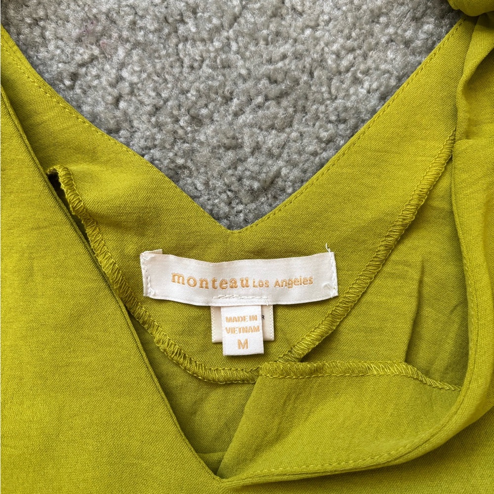 Monteau Los Angeles Tie Strap Mini Dress Size M Chartreuse A Line - Picture 5 of 10